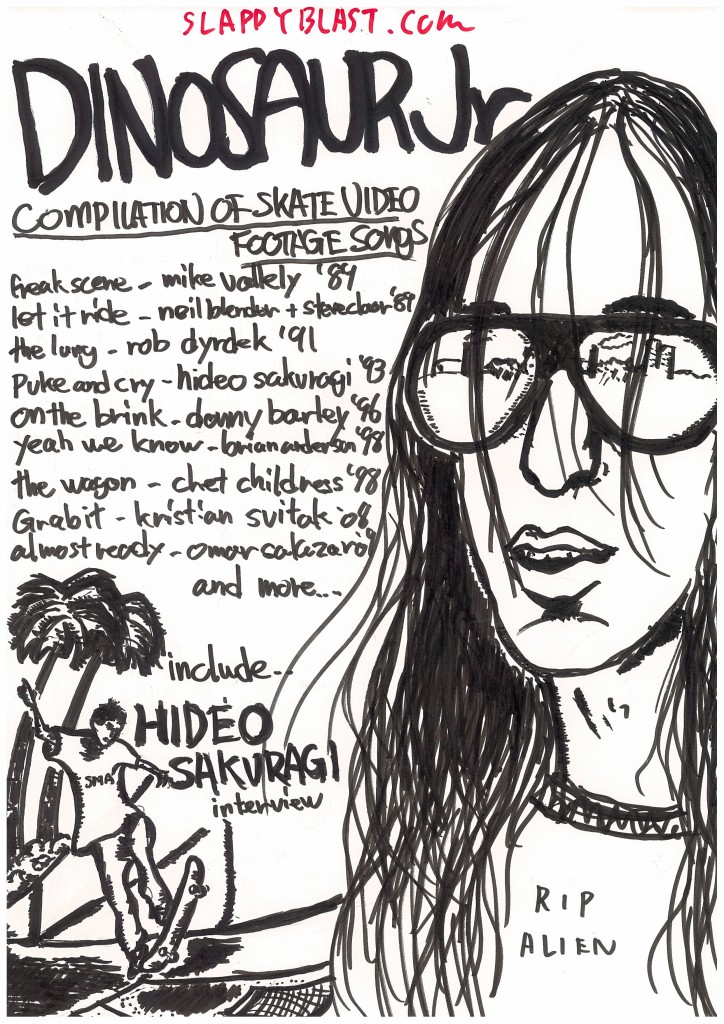SappyBlast.com illustration of Dinosaur Jr compilation of skate videos